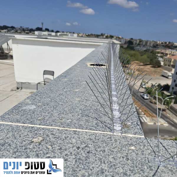 דוקרני נירוסטה נגד יונים על גג של בניין